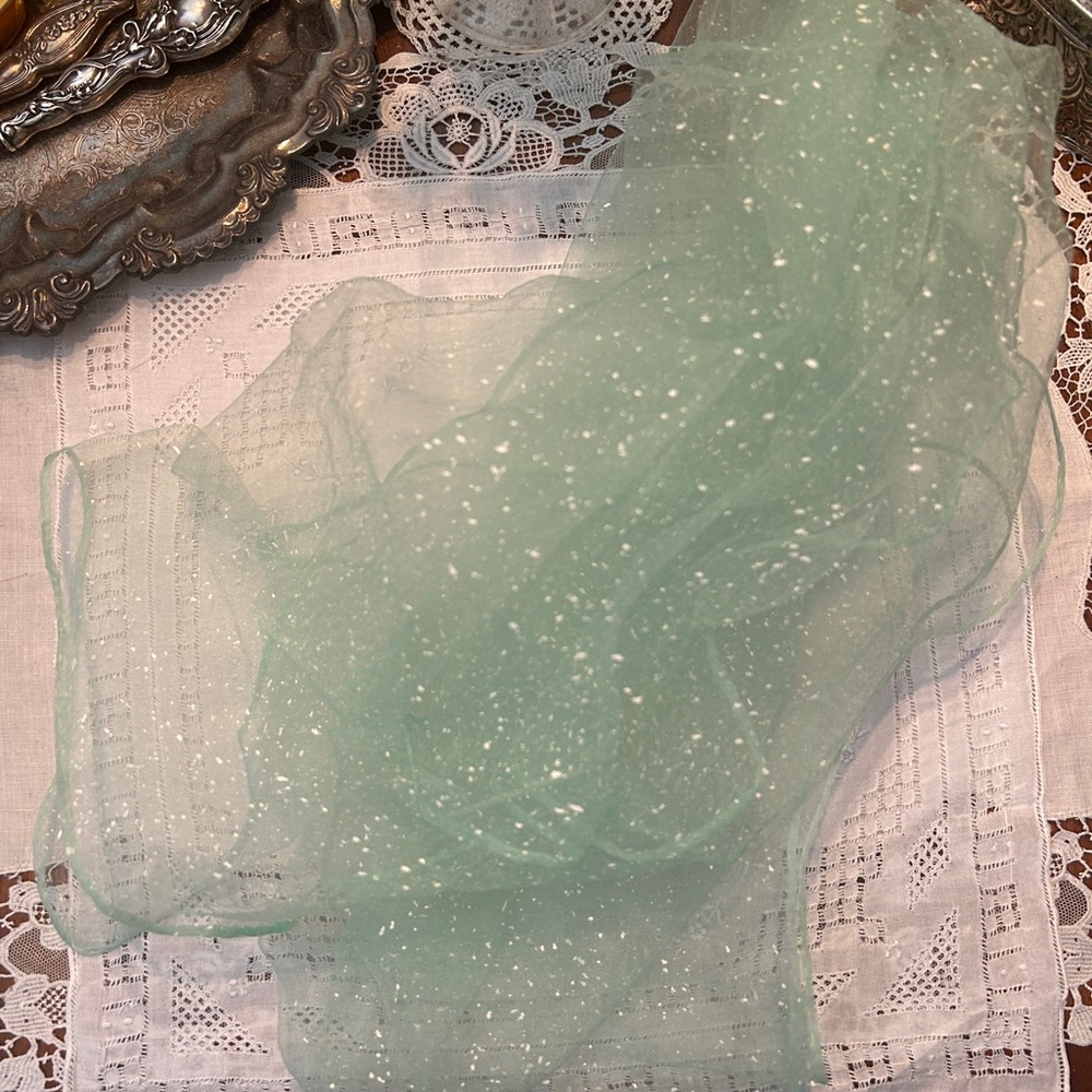 1950s 1960s Mint Green Scarf with White Speckles